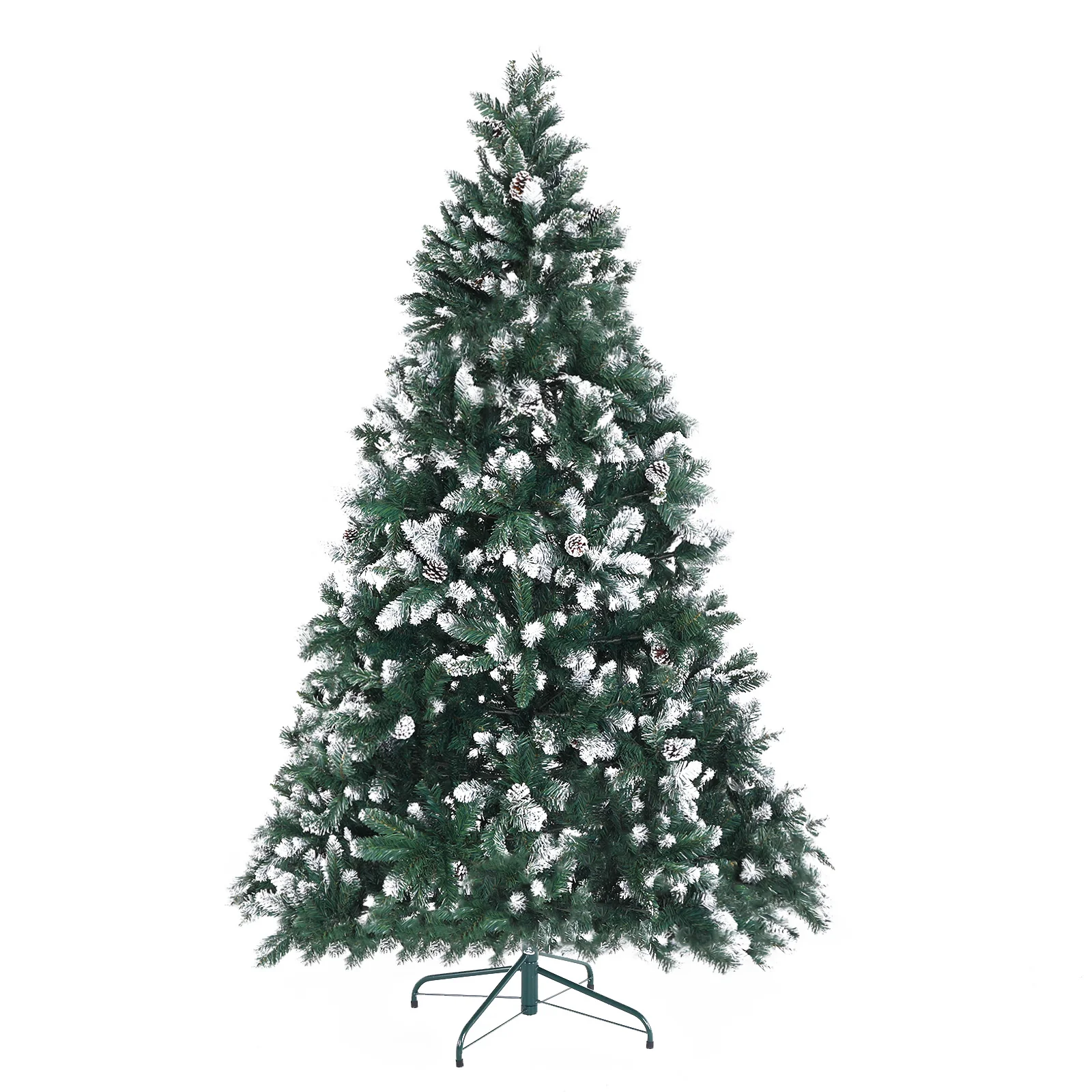 7ft 2.1m 1290 Tips Snowy Christmas Tree Xmas Pine Cones Green - Nurns