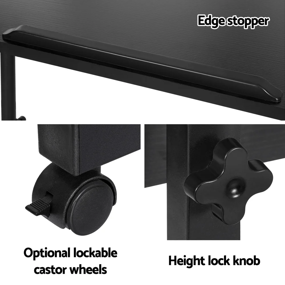 Artiss Laptop Desk Table Height Adjustable Wooden Bed Side Tables 80cm Black - Nurns