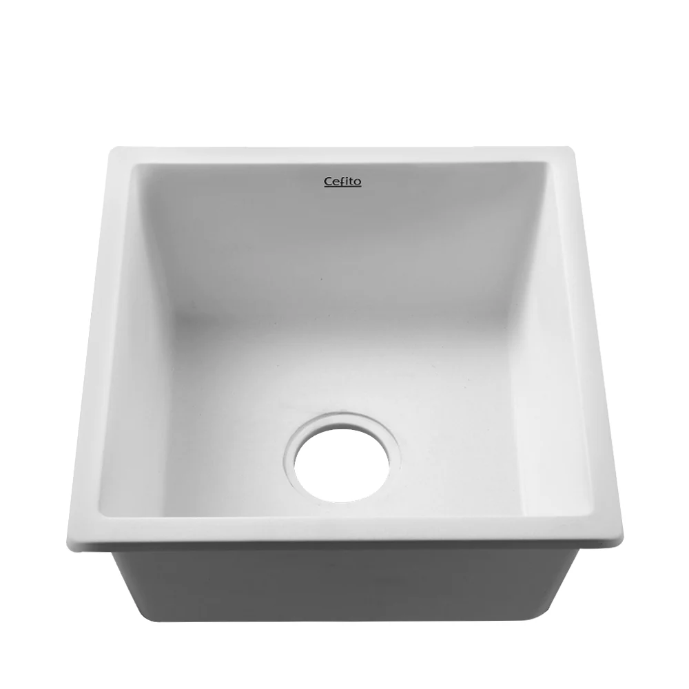 Stone Kitchen Sink 450X450MM Granite Under/Topmount Basin Bowl Laundry White - Nurns