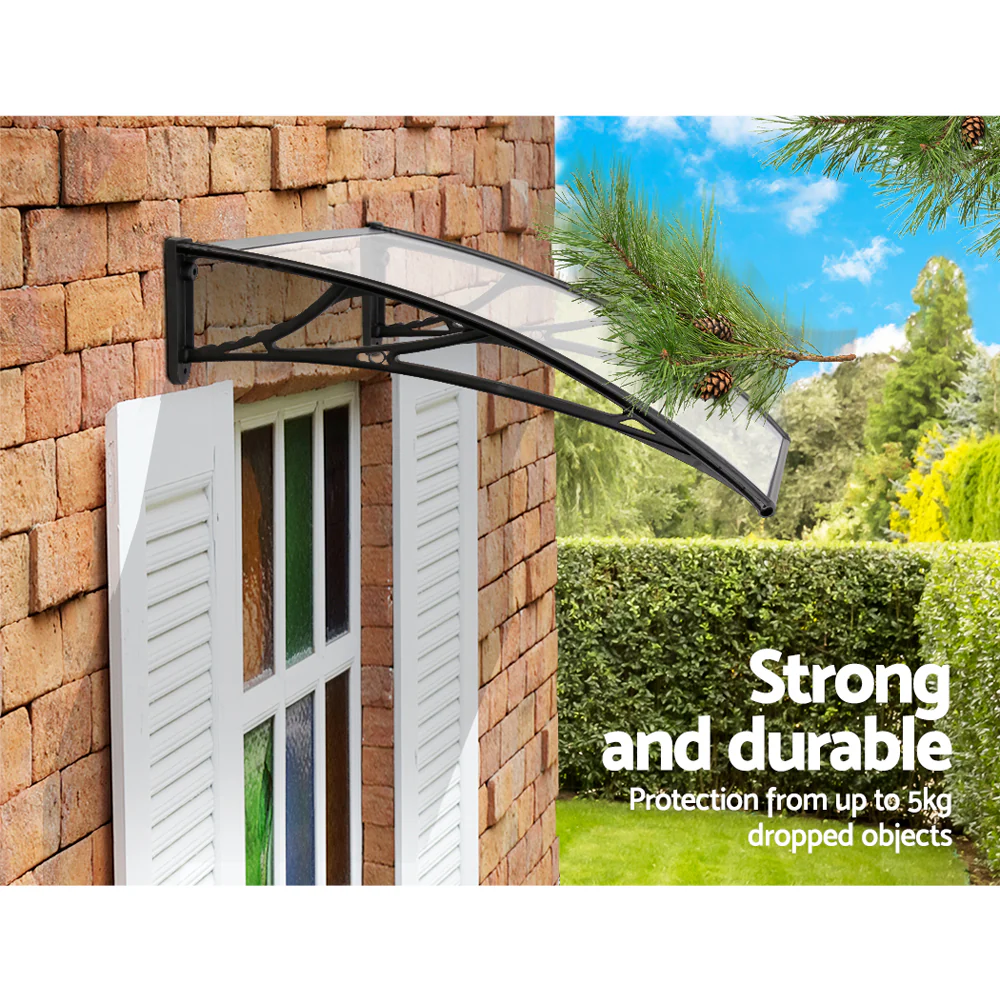 Instahut Window Door Awning Canopy 1mx2m Transparent Sheet Black Plastic Frame - Nurns