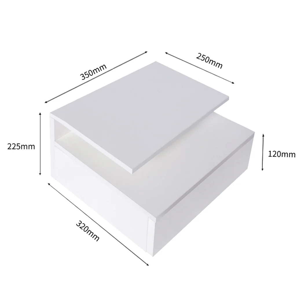 Set of 2 Digby LED Bedside Tables LED Wall Mounted Cabinet Side Table Floating Nightstand X2 - White - Nurns