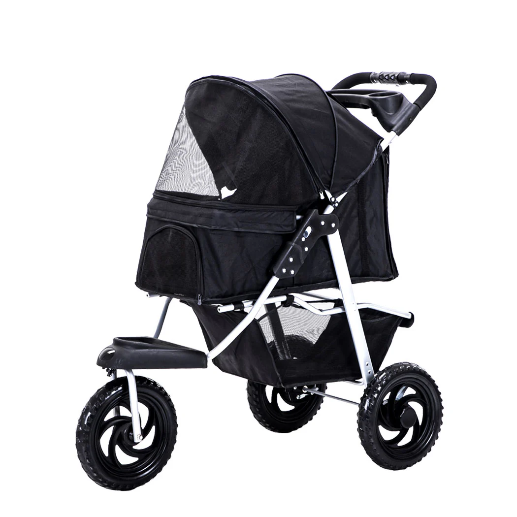 Pet Stroller Pram Dog Carrier Trailer Strollers 3 Wheels Foldable Large - Black Large - Nurns