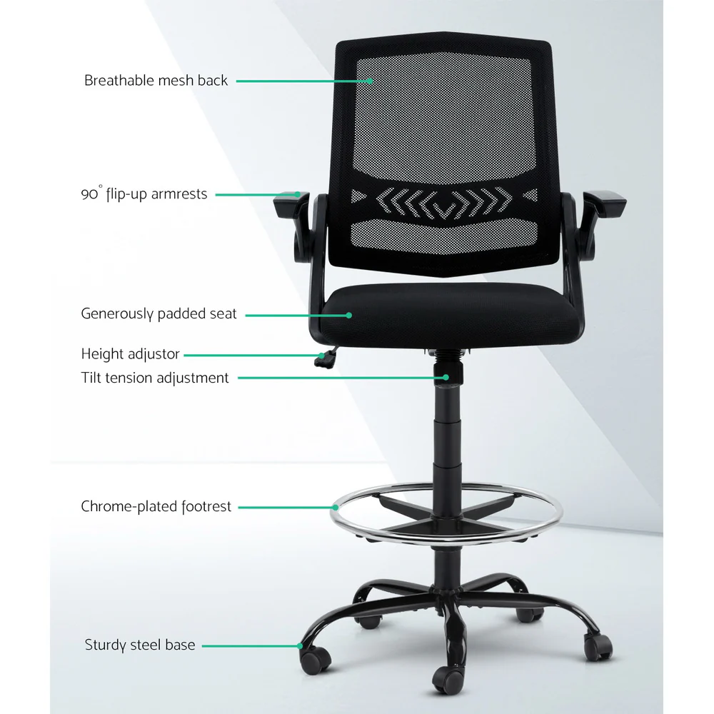 Artiss Office Chair Drafting Stool Mesh Chairs Black - Nurns