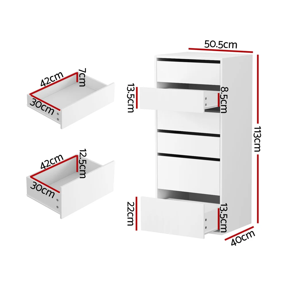 Artiss 6 Chest of Drawers Dresser Tallboy - White - Nurns