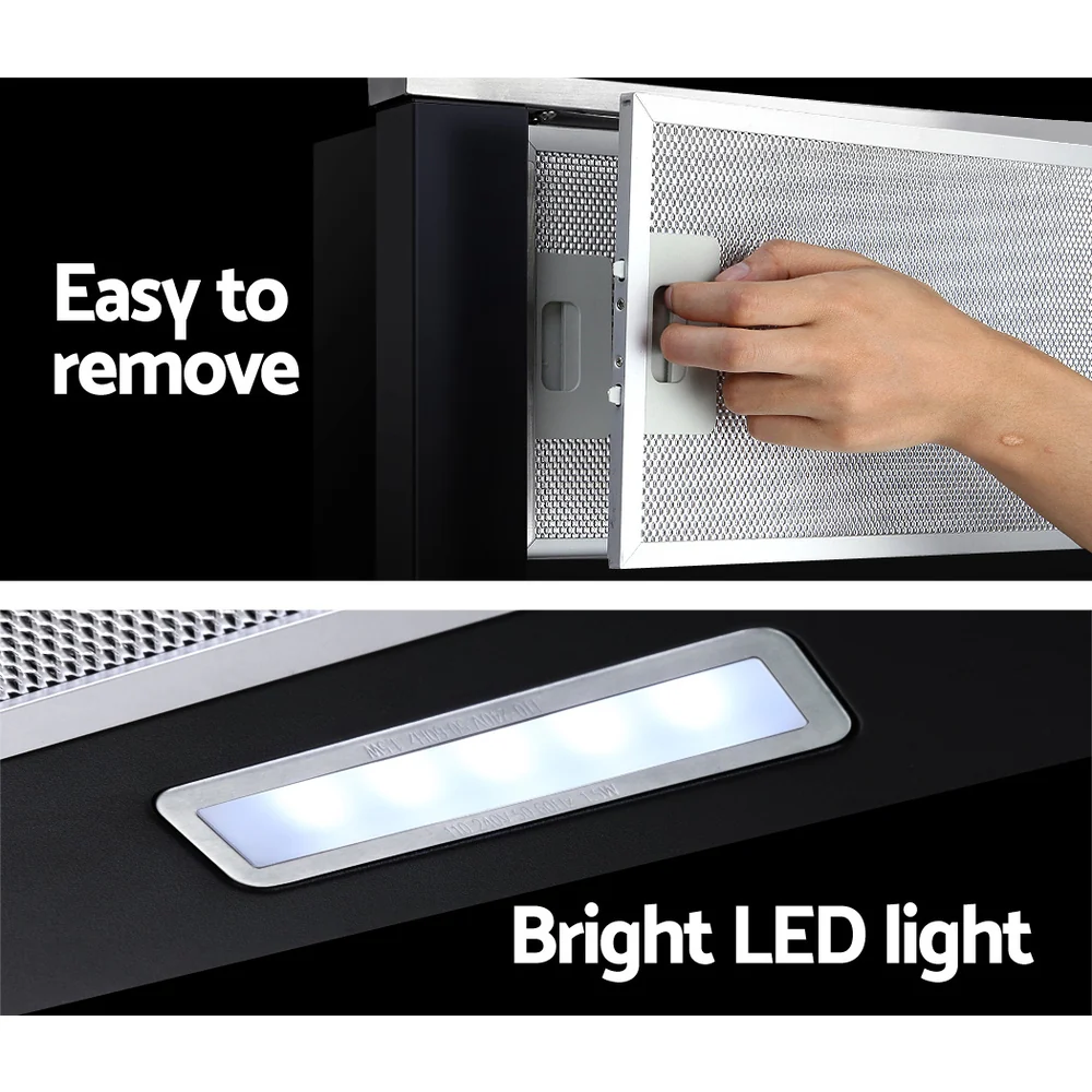 Devanti 600mm Range Hood 60cm Slide out Rangehood Stainless Steel - Nurns