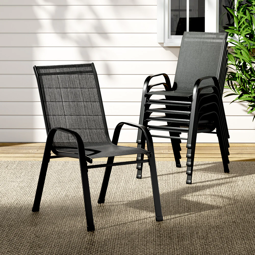Broseley Set of 6 Outdoor Stackable Chairs Lounge Chair Bistro Set Patio Furniture - Black - Nurns