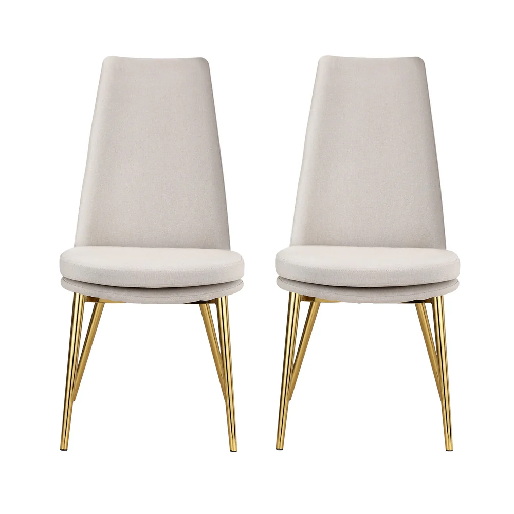 Elsie Set of 2 Dining Chairs Linen Fabric High Back - Beige - Nurns