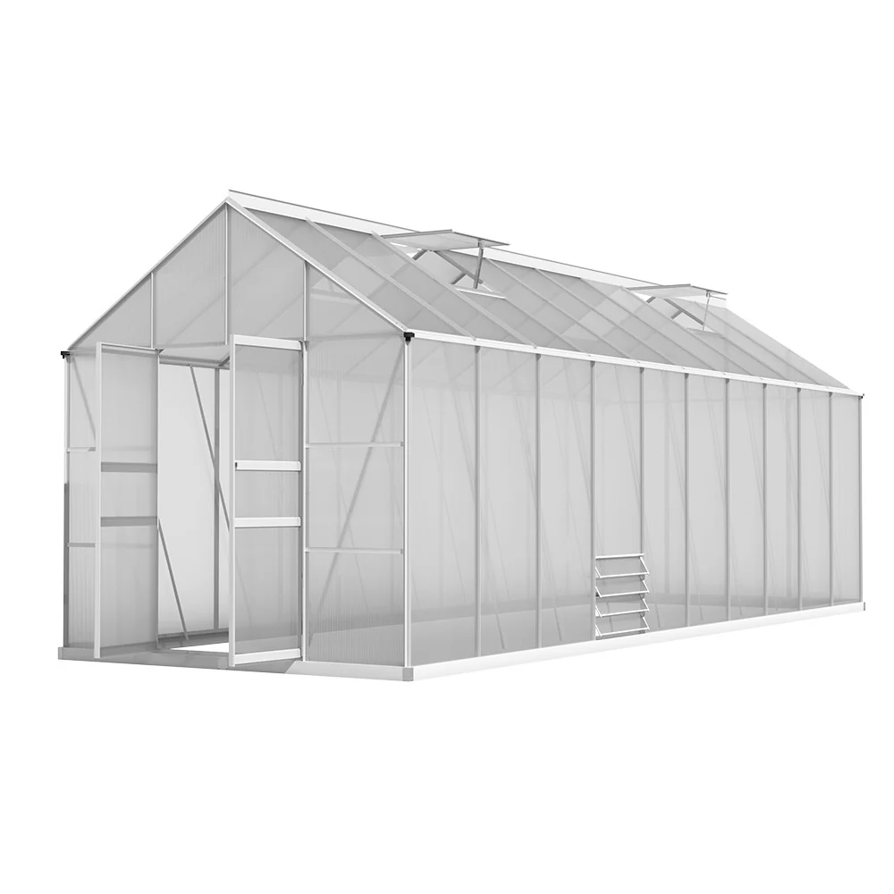 Greenfingers Greenhouse 6.03x2.44x2.68M Double Doors Aluminium Green House Garden Shed - Nurns