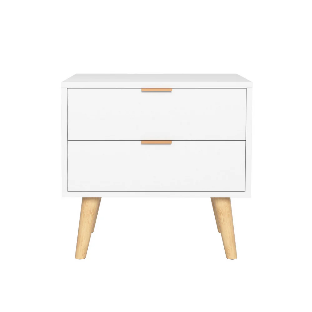 Barrie Wooden Bedside Tables with 2 Drawers - White - Nurns