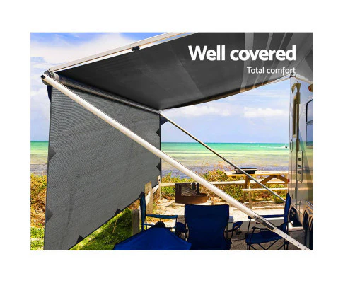 Caravan Privacy Screen Roll Out Awning 5.2x1.95M End Wall Side Sun Shade Grey - Nurns