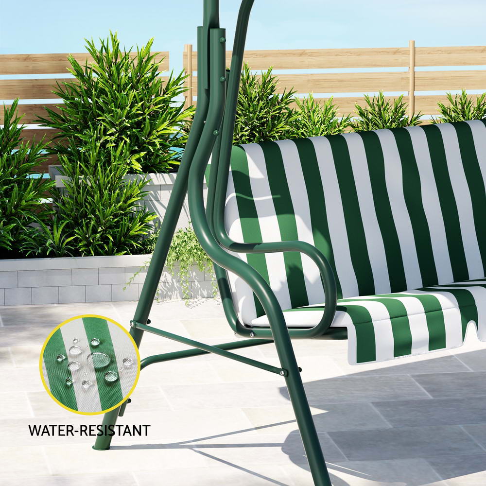 Astride Outdoor Swing Chair Garden Bench Furniture Canopy 3-Seater - White Green - Nurns