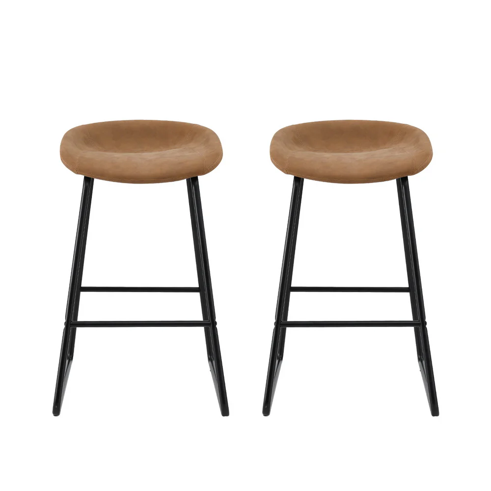 Set of 2 Caracas Bar Stools Kitchen Dining Chairs Counter Stool PU Leather Metal - Brown - Nurns