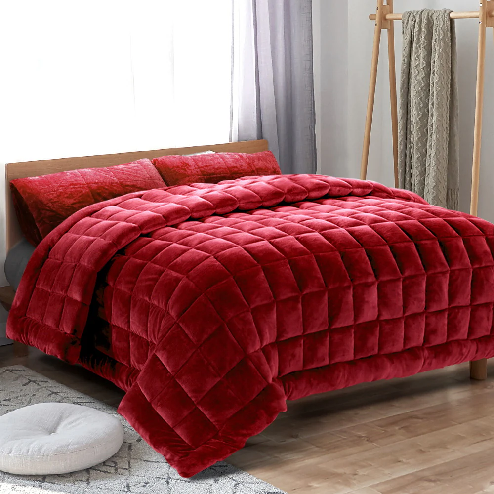 Super King Giselle Bedding Faux Mink Quilt Burgundy - Nurns