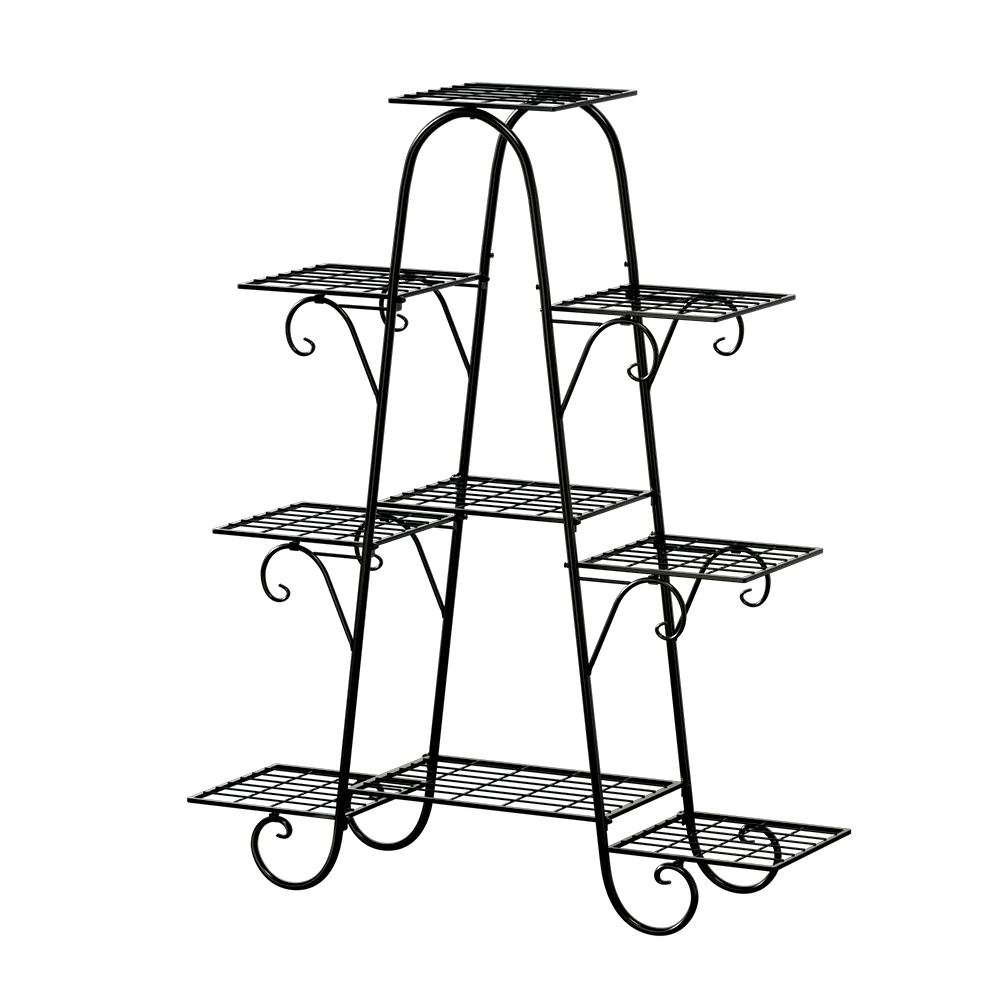 Plant Stand 9 Tier Metal Flower Pot Shelf - Black - Nurns