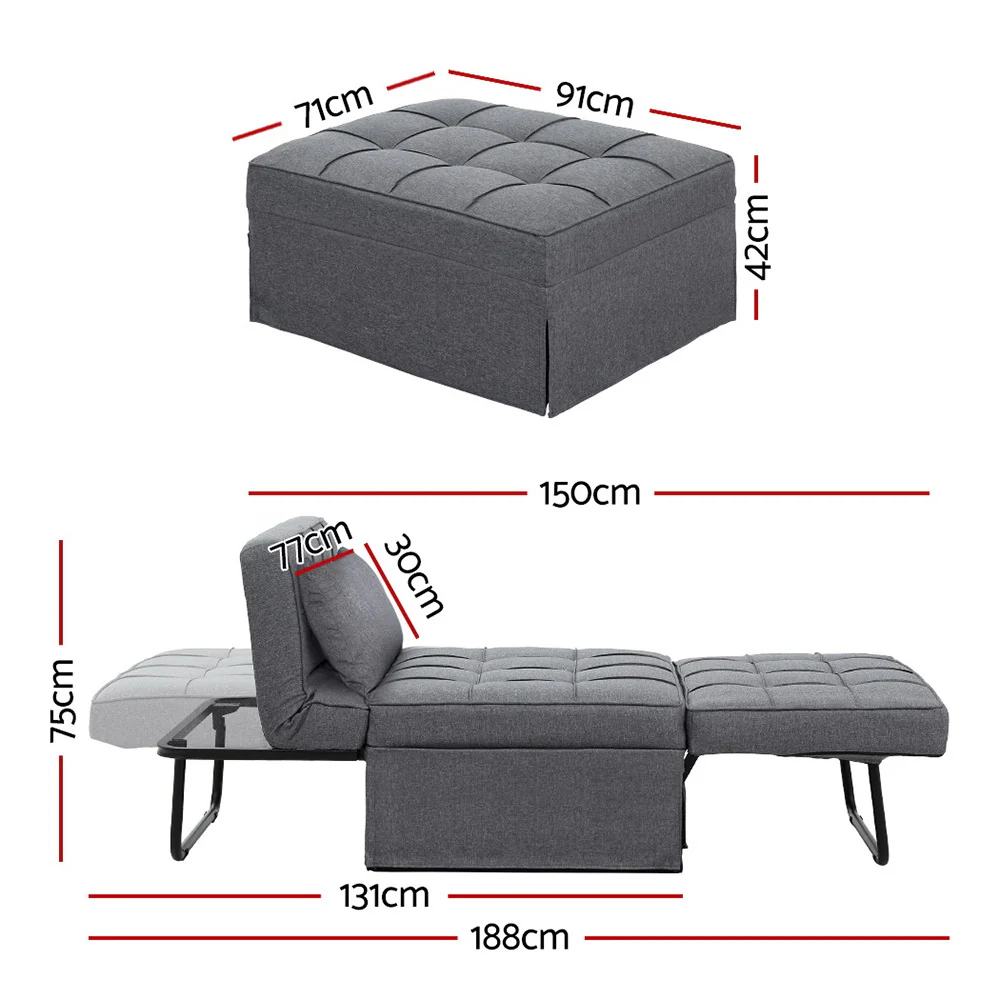 Miya Sofa Bed Ottoman Pillow Folding Linen - Grey - Nurns