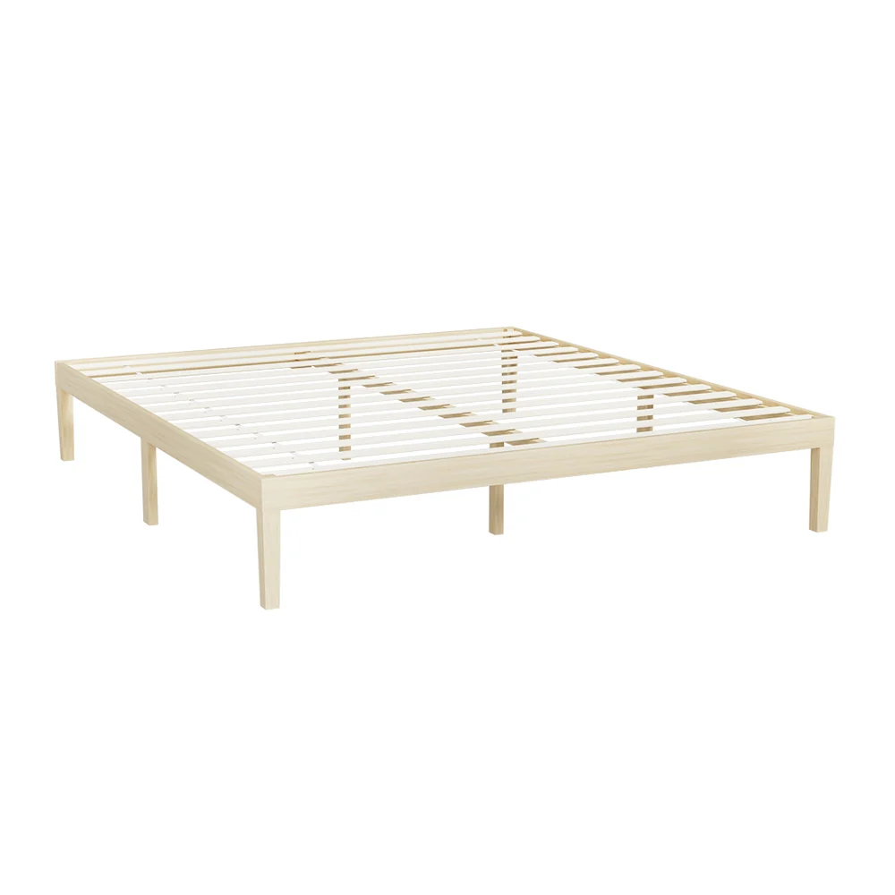 Lyanna Bed Frame Wooden Base Platform Timber Pine - Natural King - Nurns