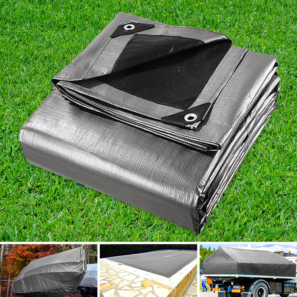7.3x9m Tarp Camping Tarps Poly Tarpaulin Heavy Duty Cover 180gsm Silver - Nurns