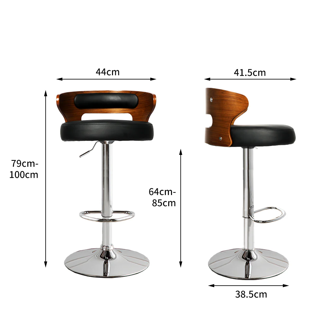 85cm Leipzig Kitchen Bar Stools Gas Lift Wooden Beech Stool Metal Barstools - Black & Silver - Nurns