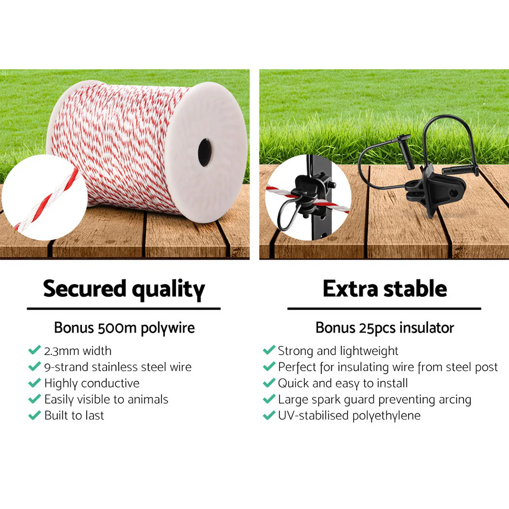 Electric Fence Wire 500M Fencing Roll Energiser Poly Stainless Steel - Nurns