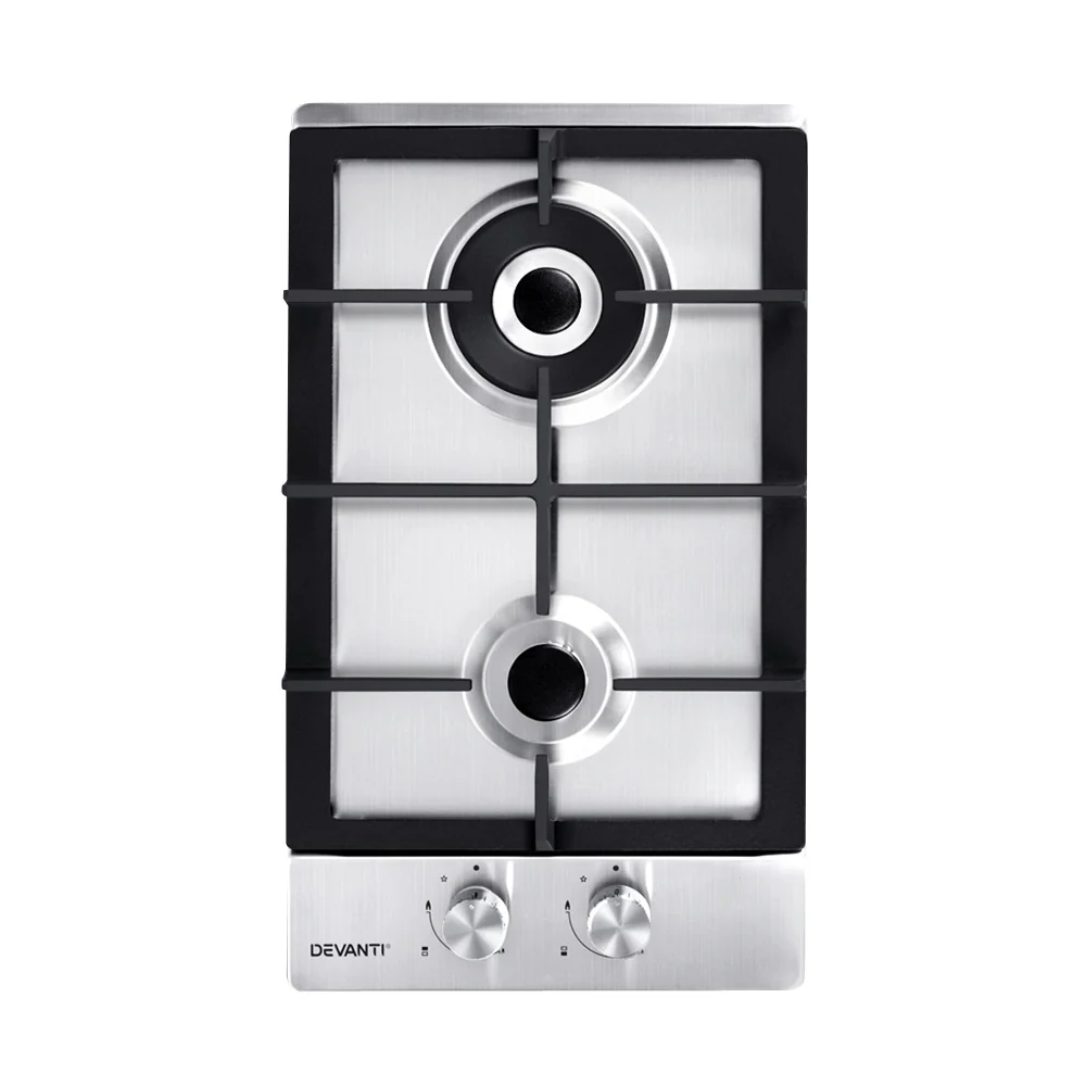 Devanti Gas Cooktop 30cm 2 Burner Silver - Nurns