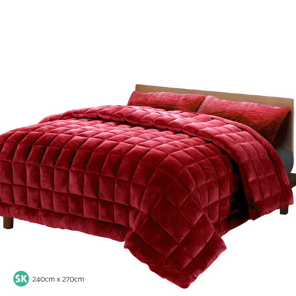Super King Giselle Bedding Faux Mink Quilt Burgundy - Nurns