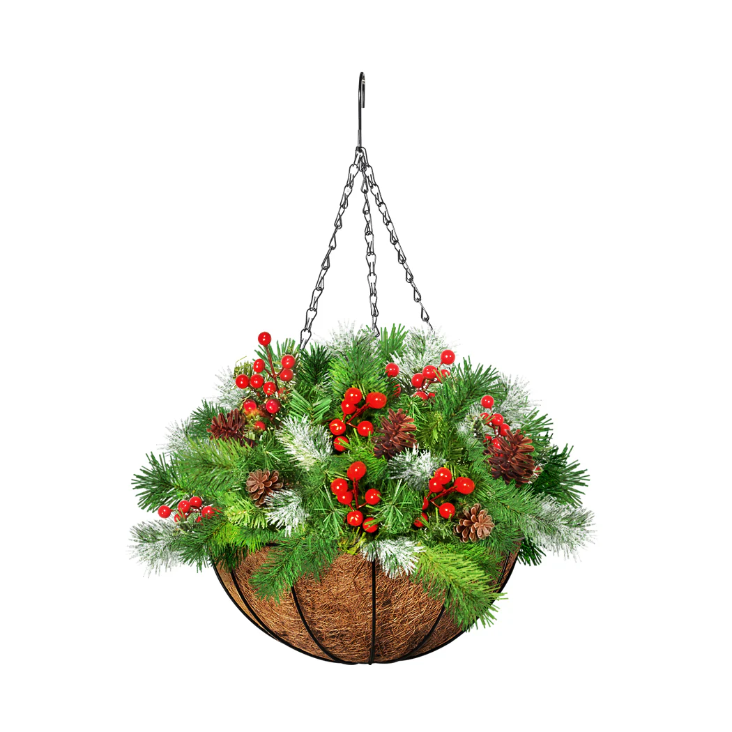 Christmas Hanging Basket Ornaments LED Lights Home Garden Decor 30cm - Nurns