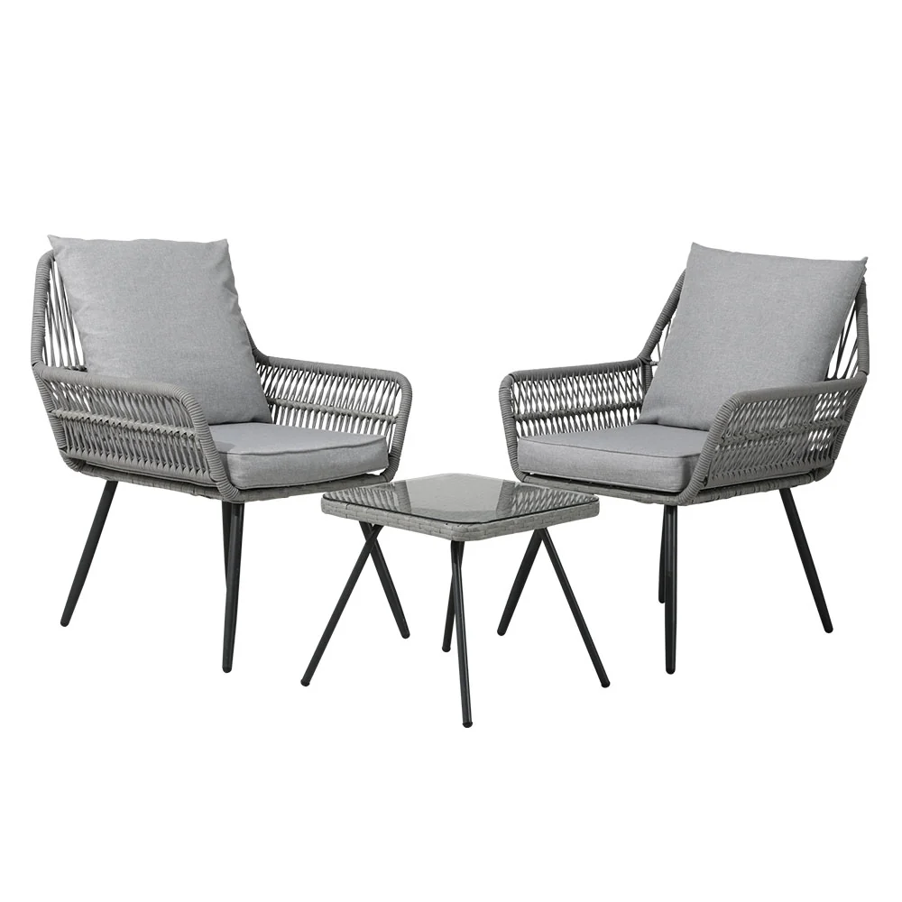 Dionne 2-Seater Chairs Table Patio 3-Piece Outdoor Furniture - Grey - Nurns