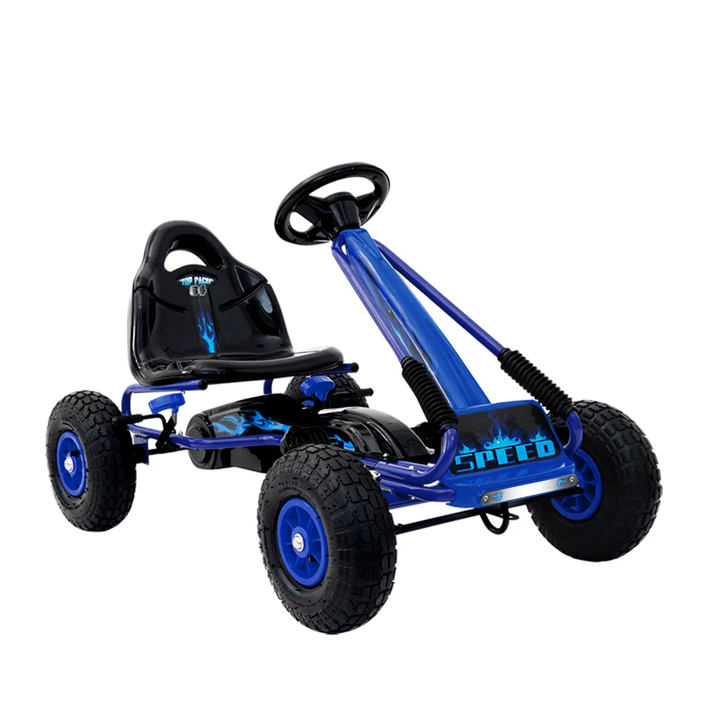 Kids Pedal Go Kart Car Ride On Toys Rubber Tyre Racing Bike Adjustable Seat - Blue - Nurns