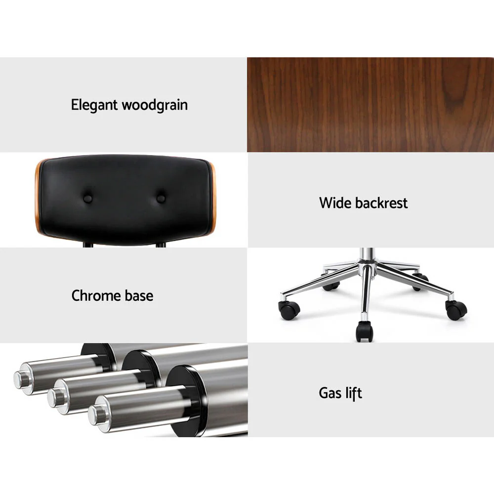 Artiss Wooden Office Chair Pu Seat Black Brown - Nurns