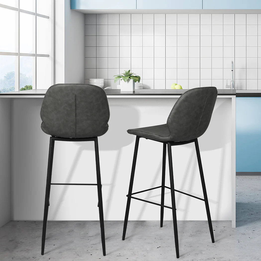 Set of 2 Zurich Bar Stool Barstools Counter - Grey - Nurns