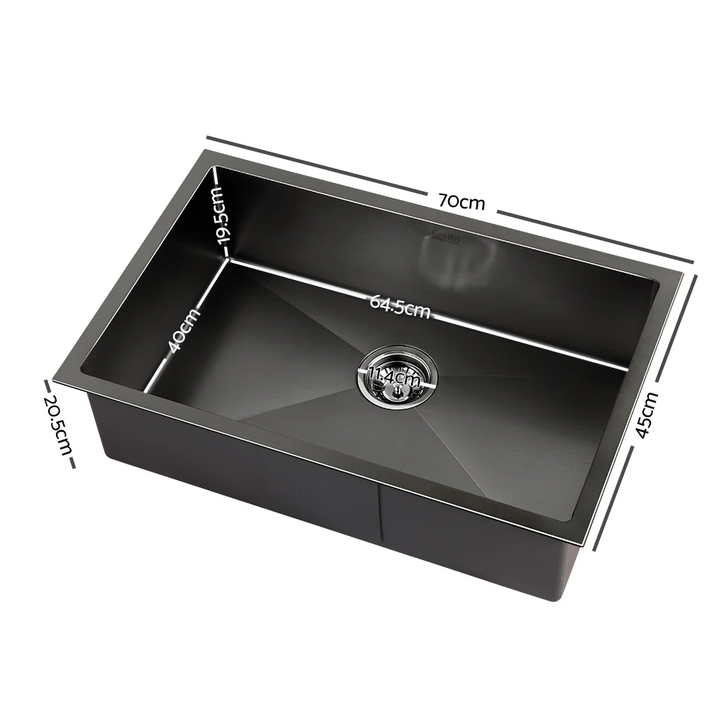 Cefito Kitchen Sink 70X45cm Stainless Steel Basin Single Bowl Black - Nurns