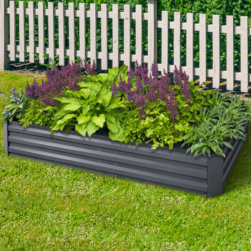 Set of 2 Garden Bed 210x90cm Planter Box Raised Container Galvanised Herb - Nurns