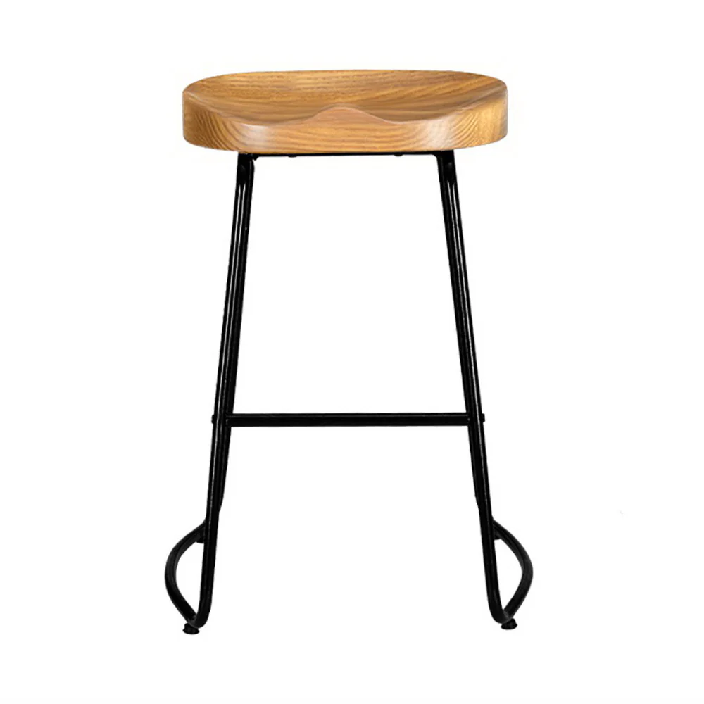 Set of 2 Reggio 65cm Elm Wood Backless Bar Stools - Black & Natural - Nurns