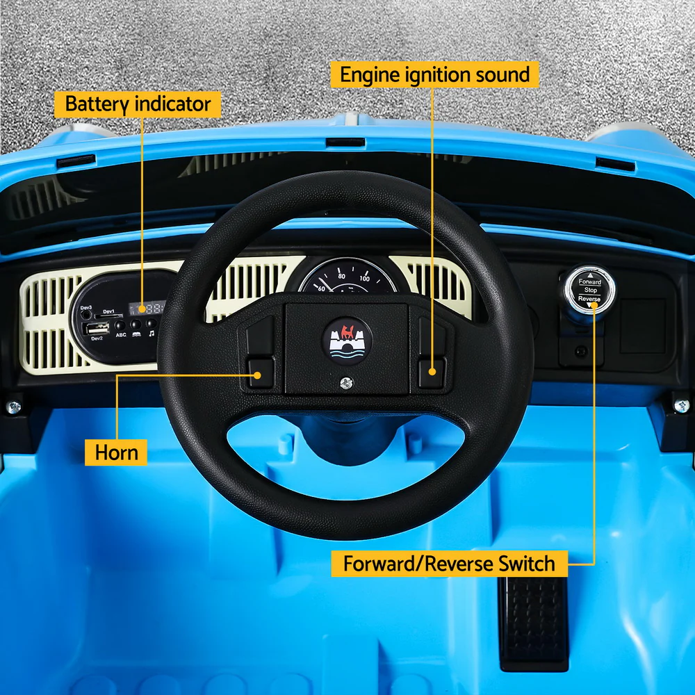 Kids Ride On Car Licensed Volkswagen Beetle Electric Toys Horn Remote 6V - Blue - Nurns