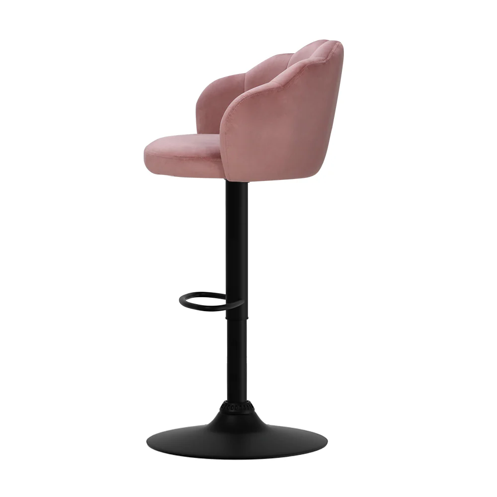 Set of 2 Naples Bar Stools Kitchen Stool Swivel Chair Gas Lift Velvet Chairs - Pink - Nurns