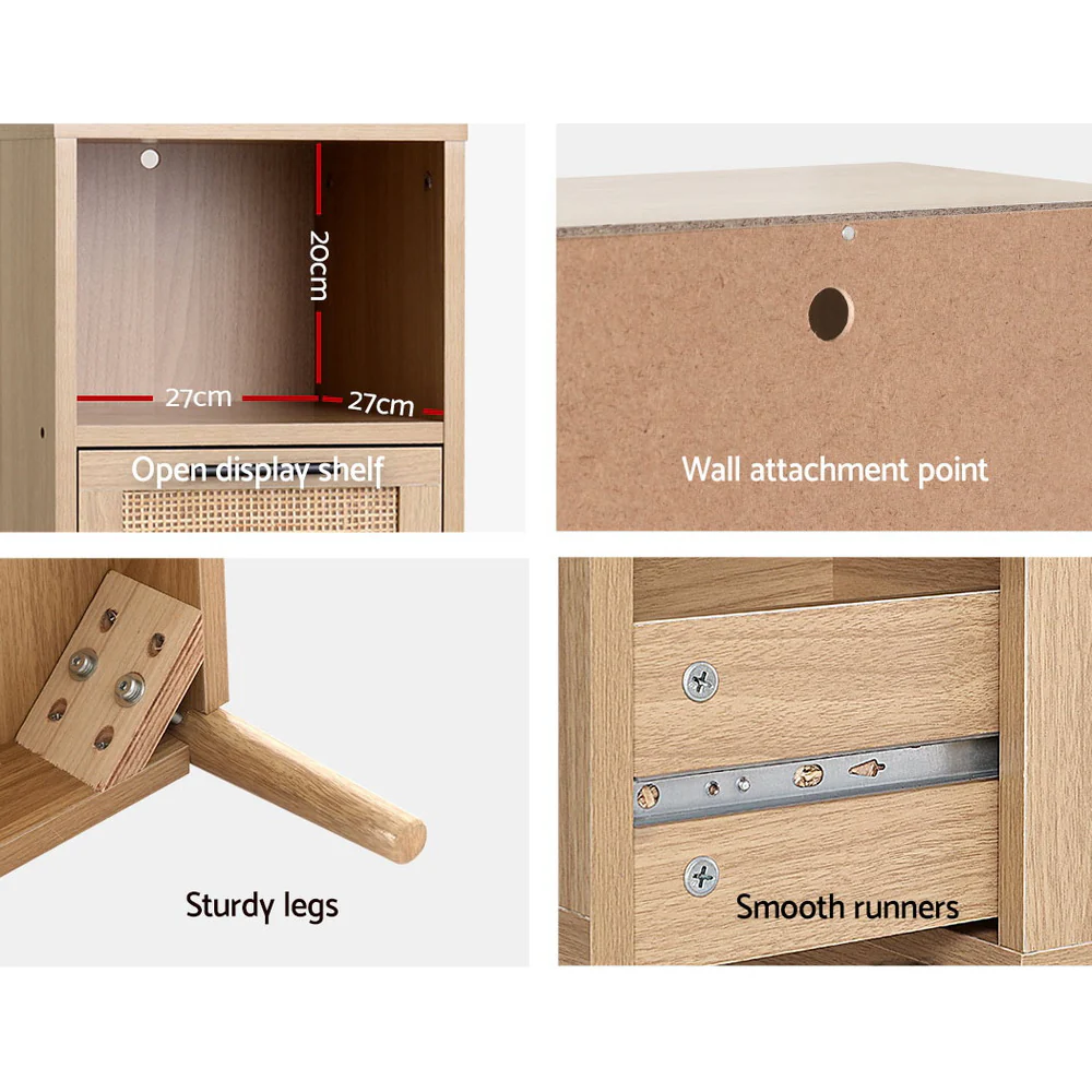 Artiss 3 Chest of Drawers with Shelf - Oak - Nurns