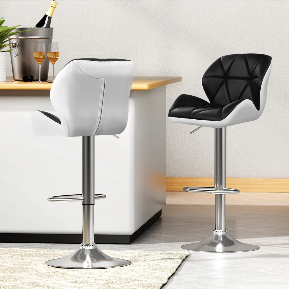Set of 4 Exeter Bar Stools Gas Lift Padded Leather - Black & White - Nurns