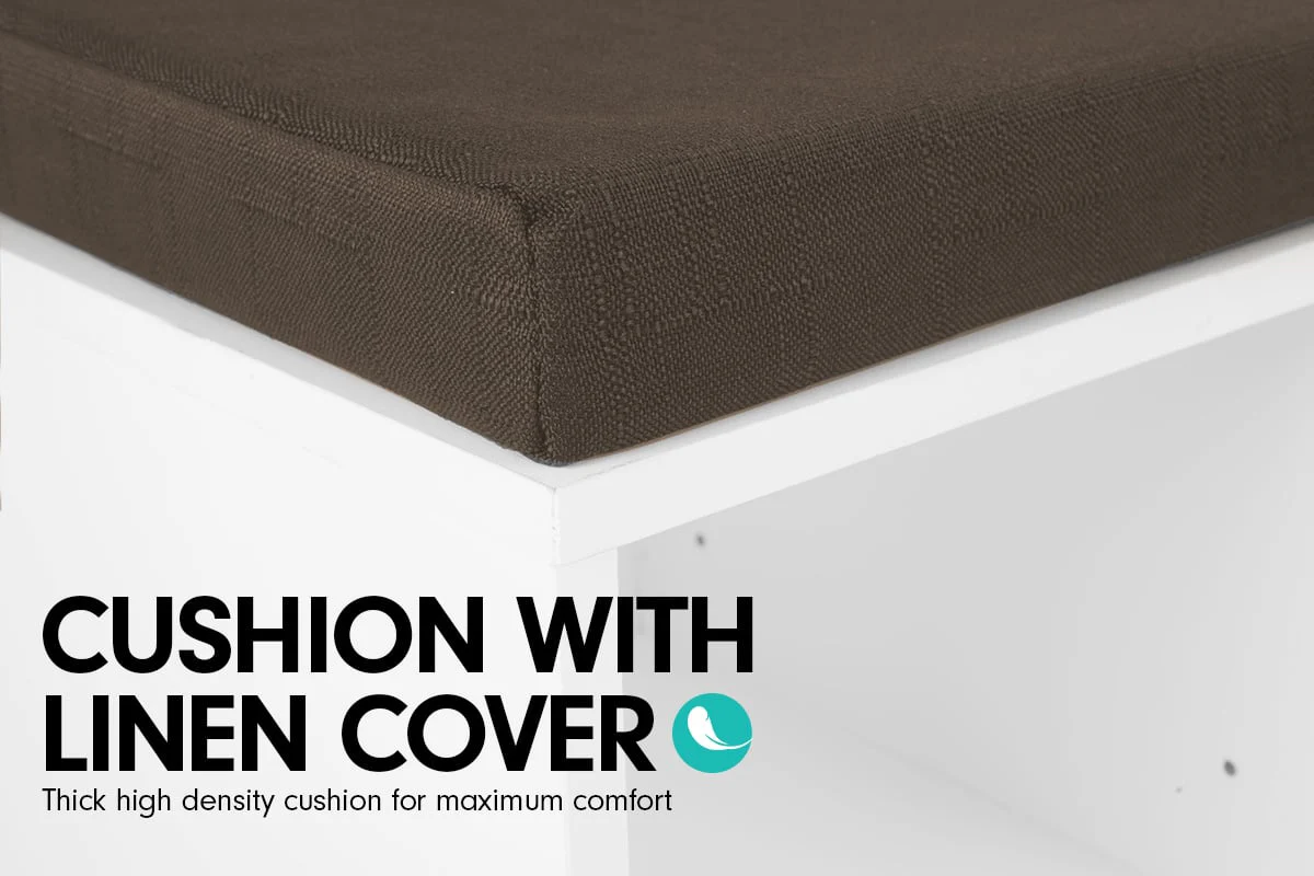 Sarantino Shoe Rack Cabinet Organiser Brown Cushion Bench Stool - 104 X 30 X 45 - White - Nurns