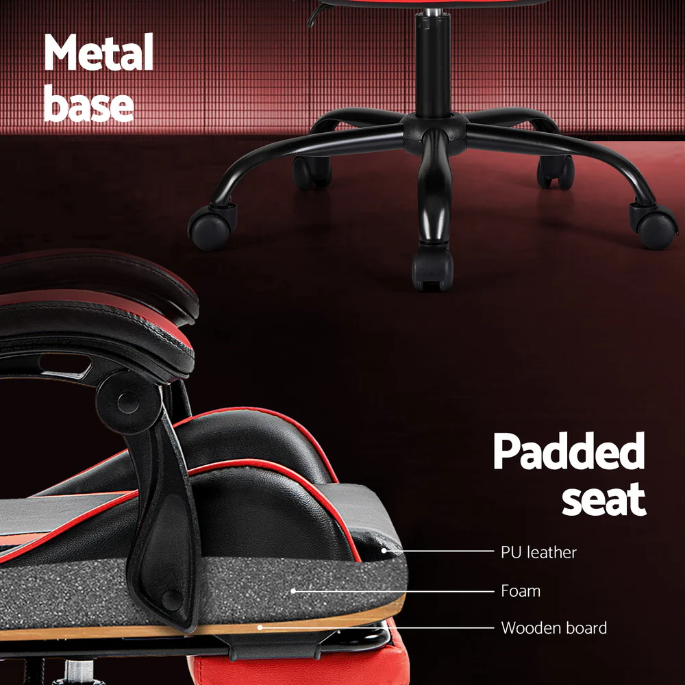 Artiss 2 Point Massage Gaming Office Chair Footrest Red - Nurns