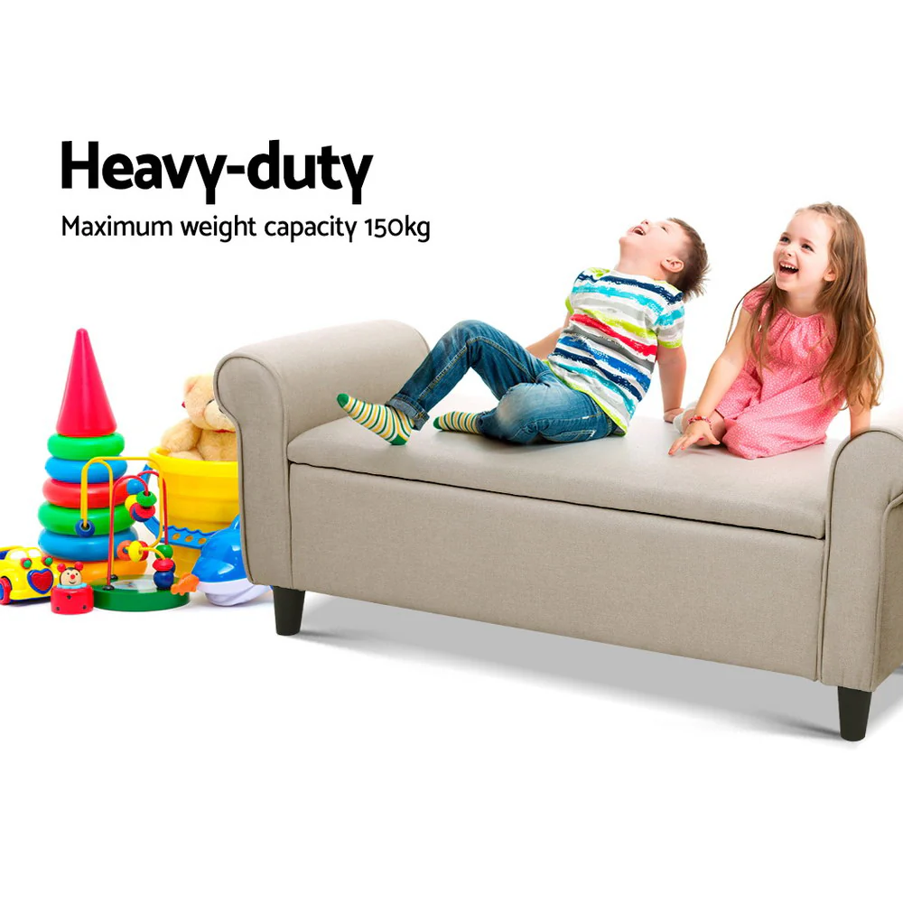 Storage Ottoman Blanket Box Linen Fabric Arm Foot Stool Couch Chest Large - Nurns