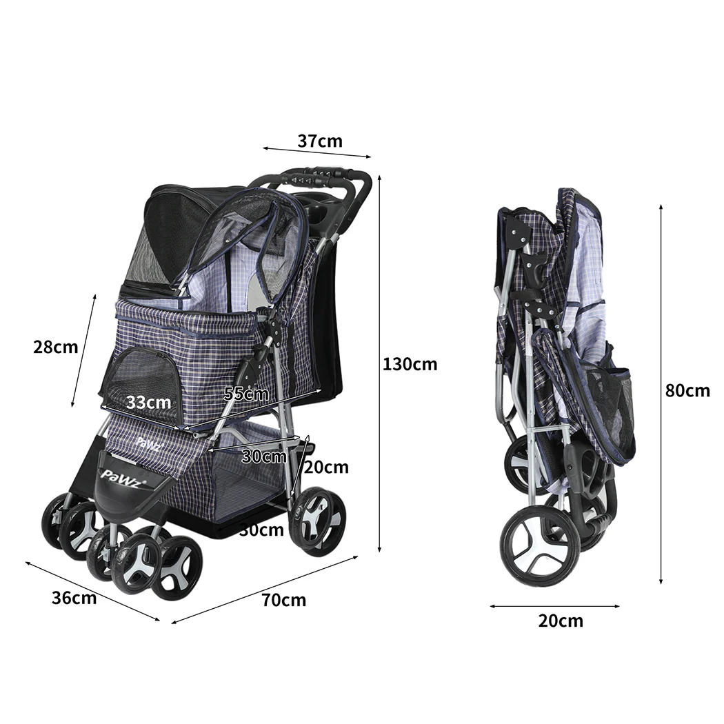 Pet Stroller 3 Wheels Dog Cat Cage Puppy Pushchair Travel Walk Carrier Pram - Nurns