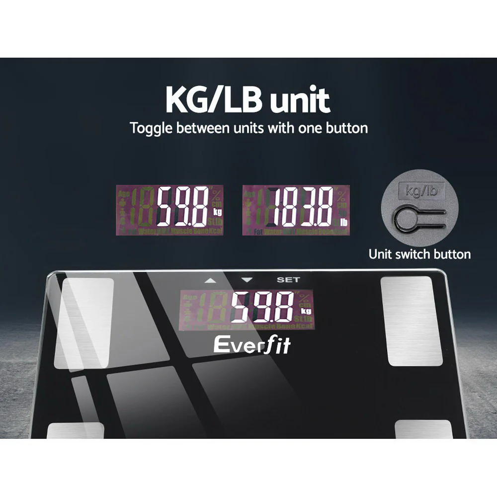 Everfit Body Fat Bathroom Scale Weighing BMI Monitor Gym 180kg - Nurns