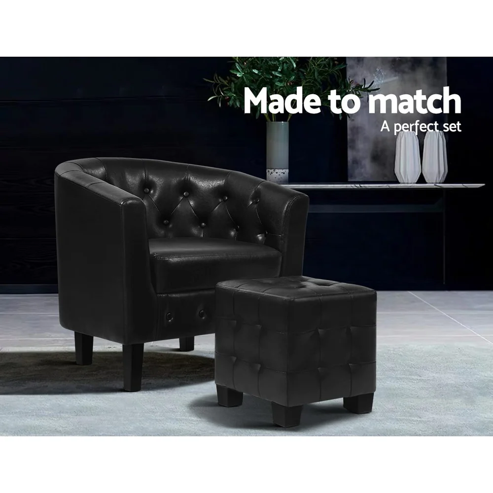 Maxina Accent Tub PU Leather Lounge Armchair - Black - Nurns