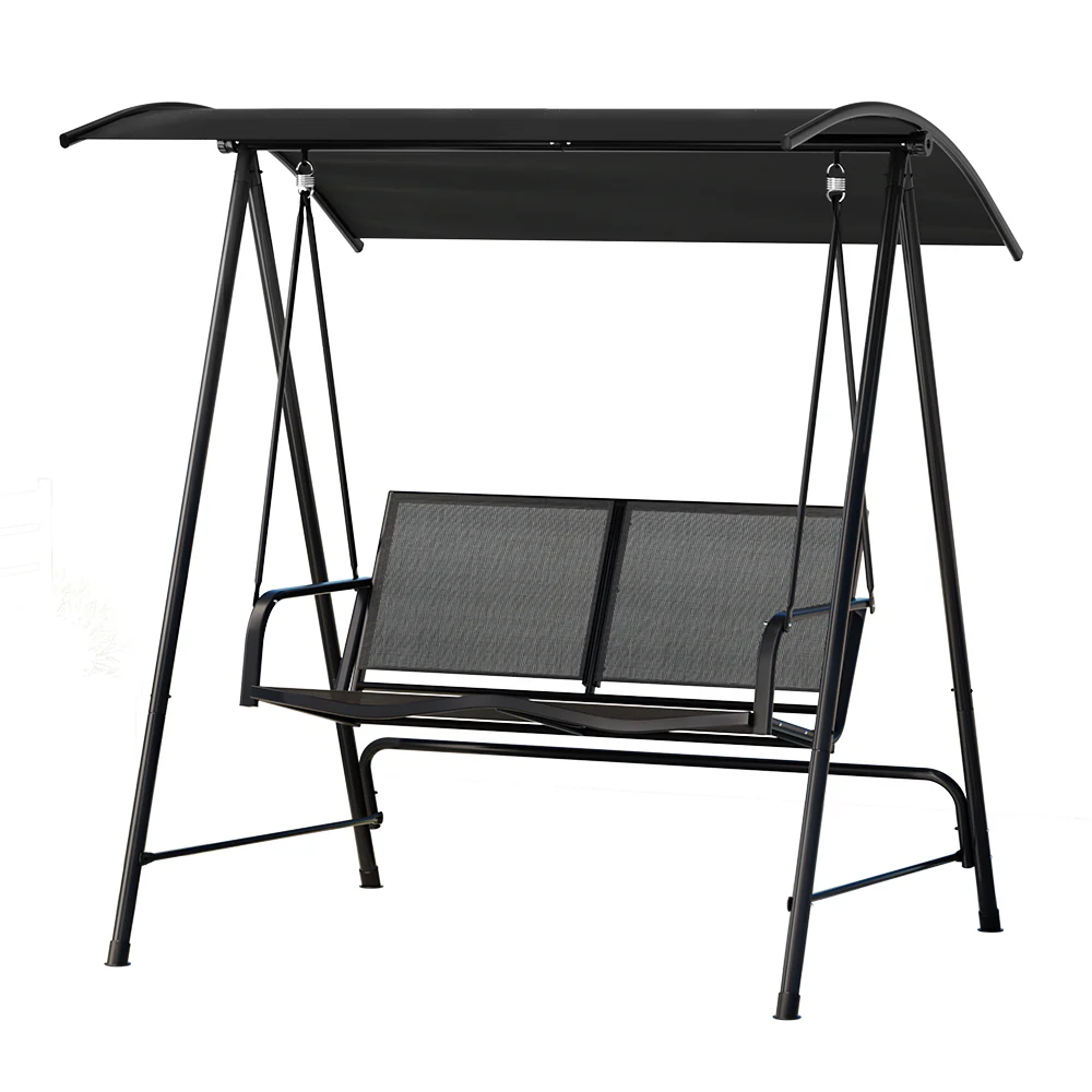 Evan Outdoor Swing Chair Garden Bench 2 Seater Canopy Patio - Black - Nurns