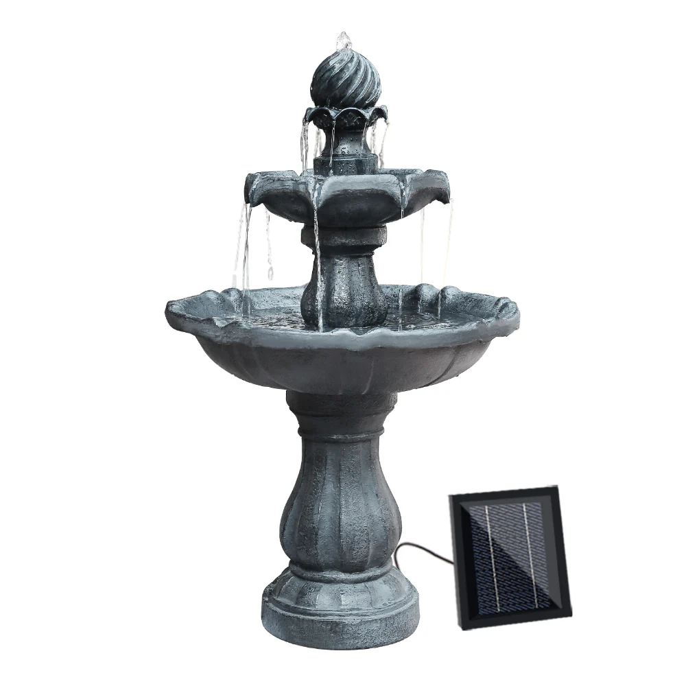Solar Water Feature 3-Tier Fountain with Pump Kit Bird Bath 93cm - Black - Nurns