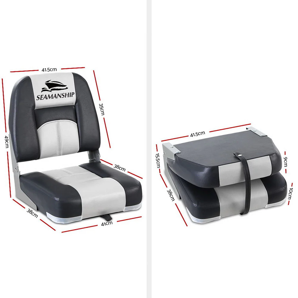 Set of 2 Folding Boat Seats Marine Seat Swivel Low Back 10cm Padding Grey - Nurns
