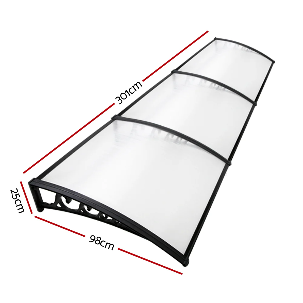 Instahut Window Door Awning 1mx3m Transparent - Nurns