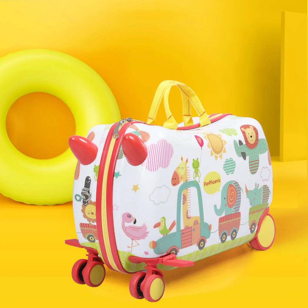 Kids Ride On Suitcase Children Travel Luggage Carry Bag Trolley Zoo - Nurns