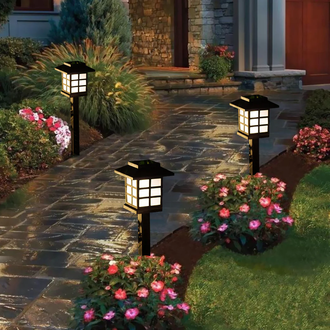 Set of 12 LED Solar Power Garden Landscape Path Poles - Nurns