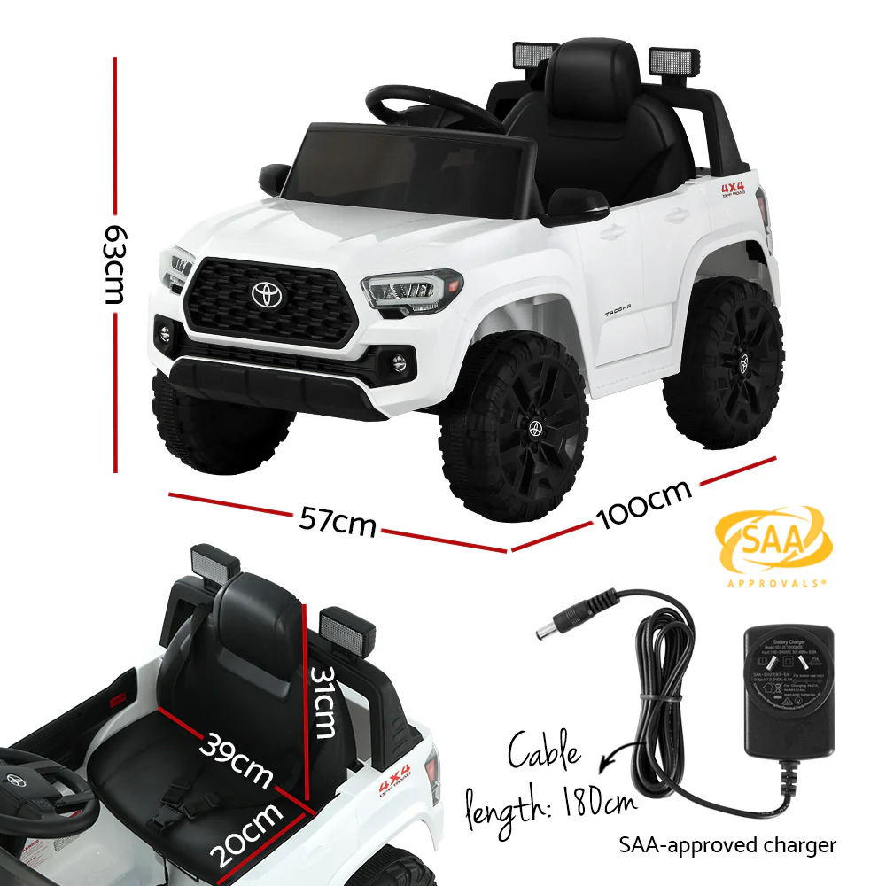 Toyota Ride On Car Kids Electric Toy Cars Tacoma Off Road Jeep 12V Battery - White - Nurns